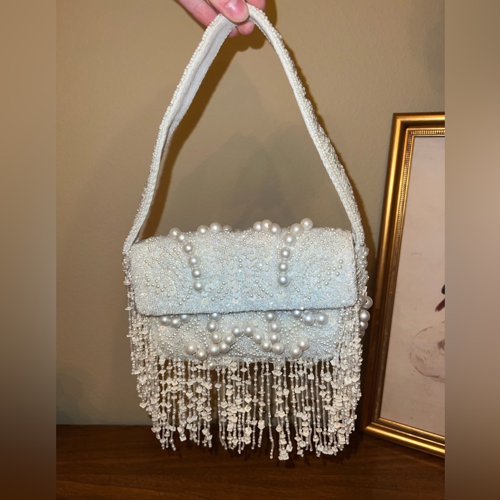 MAUVE ANTHROPOLOGIE MINI FIONA BEADED PEARL EMBELLISHED SHOULDER BAG